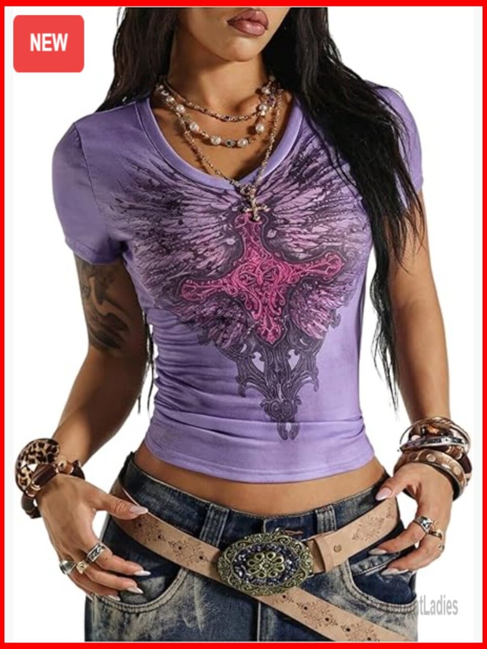 Y2k Gothic Graphic V-Neck Short Sleeve Top